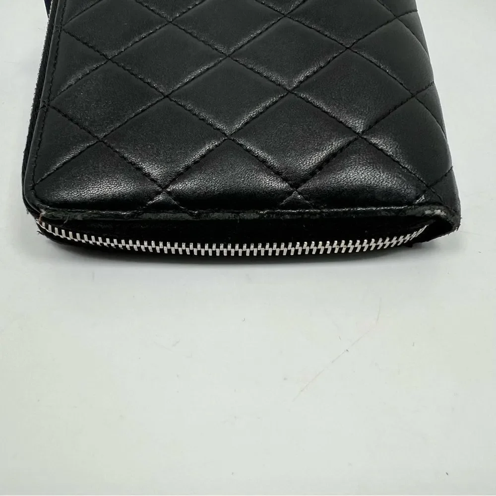 CHANEL Classic Zip Around Wallet Black Quilted lamb skin